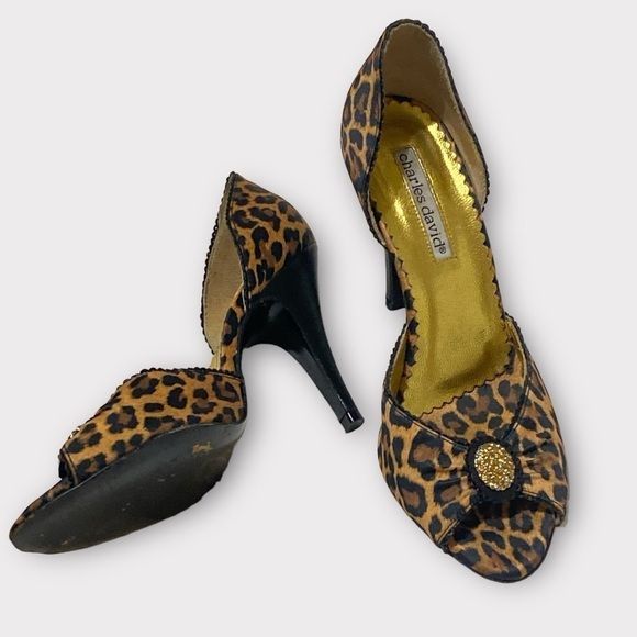 Charles David Leopard Animal Print Peep Toe 4” Heeled Pumps Women’s Size… - Picture 2 of 10